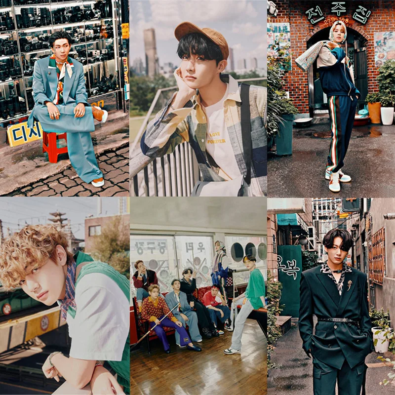 

Оптовая продажа 2 шт./компл. Kpop 2021 сезоны приветствия Bangtan Boys Новый фотоальбом HD постер стены наклейки для фанатов подарки клейкая наклейка