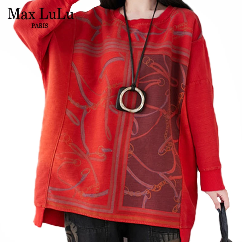 

Осенние корейские модные женские толстовки Max LuLu 2021 с принтом красные женские толстовки с длинным рукавом Повседневная одежда для девочек б...