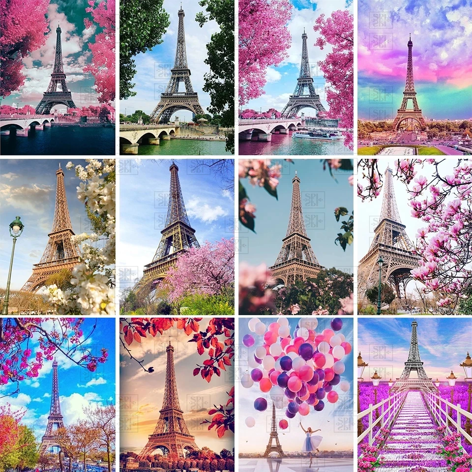 

Diamond Painting 5D Diy Paris Eiffel Tower Cross Stitch Kit Landscape Square Round Drill Embroidery Rhinestone Home Decor Gift