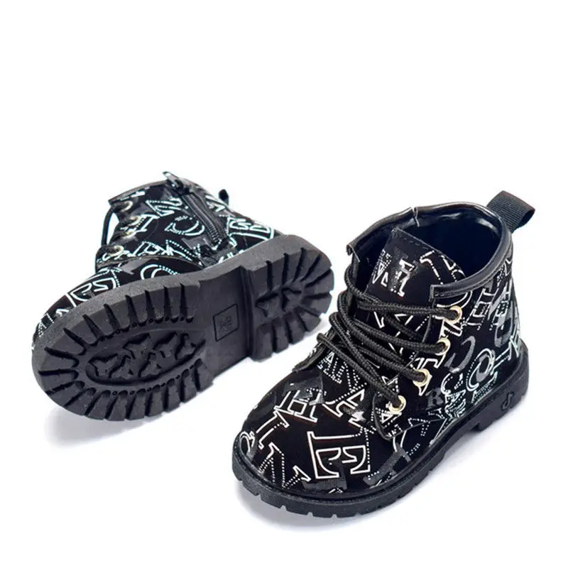 

Children snow boots boys and girls short Martin boots suede retro embossed letters baby warm plus velvet shoes