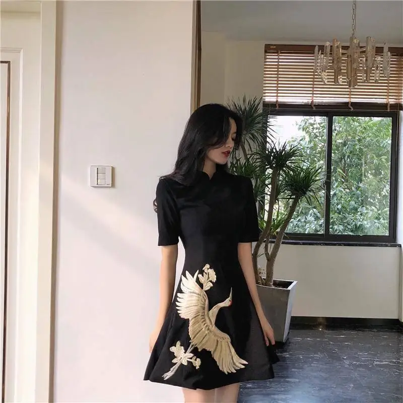 Женское винтажное платье с принтом OCEANLOVE черное воротником-стойкой весна-лето 2020