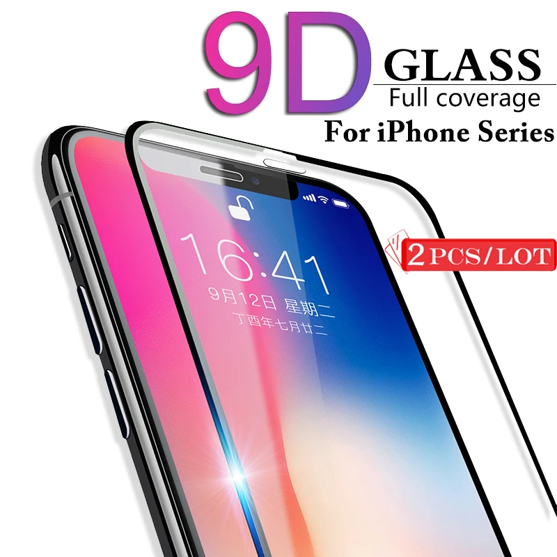 Закаленное стекло 9D для Apple iPhone 11 Pro max Защитная пленка экрана 6 7 8 Plus X XR XS Max 2 шт. |