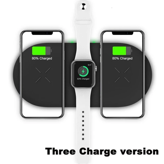 Three Charger 3 в 1 Qi Беспроводная зарядная площадка для iPhone 11 Pro XS XR X 8 10 Вт быстрая Qi Беспроводная зарядная док-станция для телефона Apple Watch AirPods 2 - Цвет: Three Charger