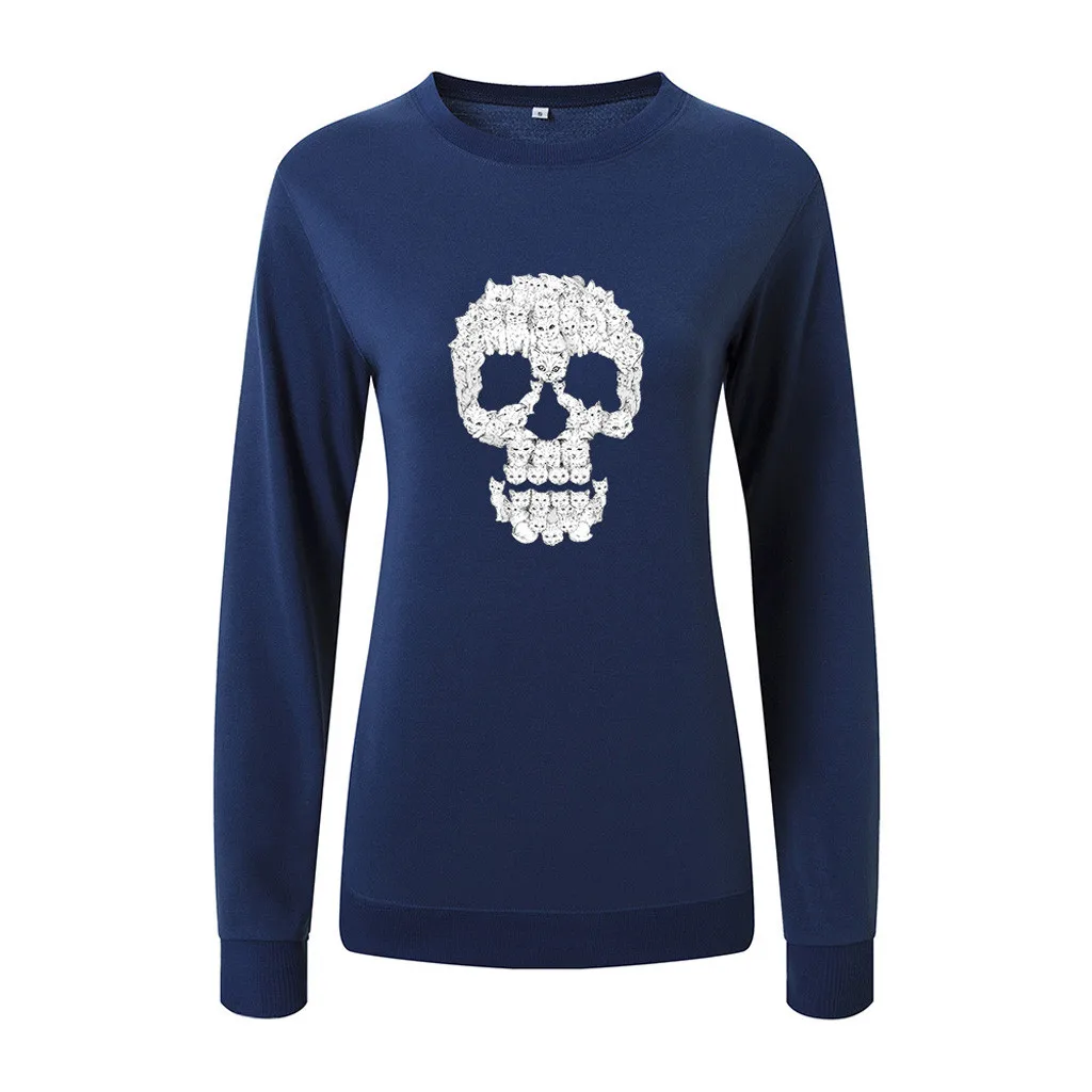 2019 Новый женский весенне осенний свитер из хлопка с принтом черепа свободный топ
