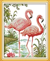 two flamingos cross stitch kit 14ct 11ct pre stamped canvas cross stitching animal lover embroidery diy handmade needlework