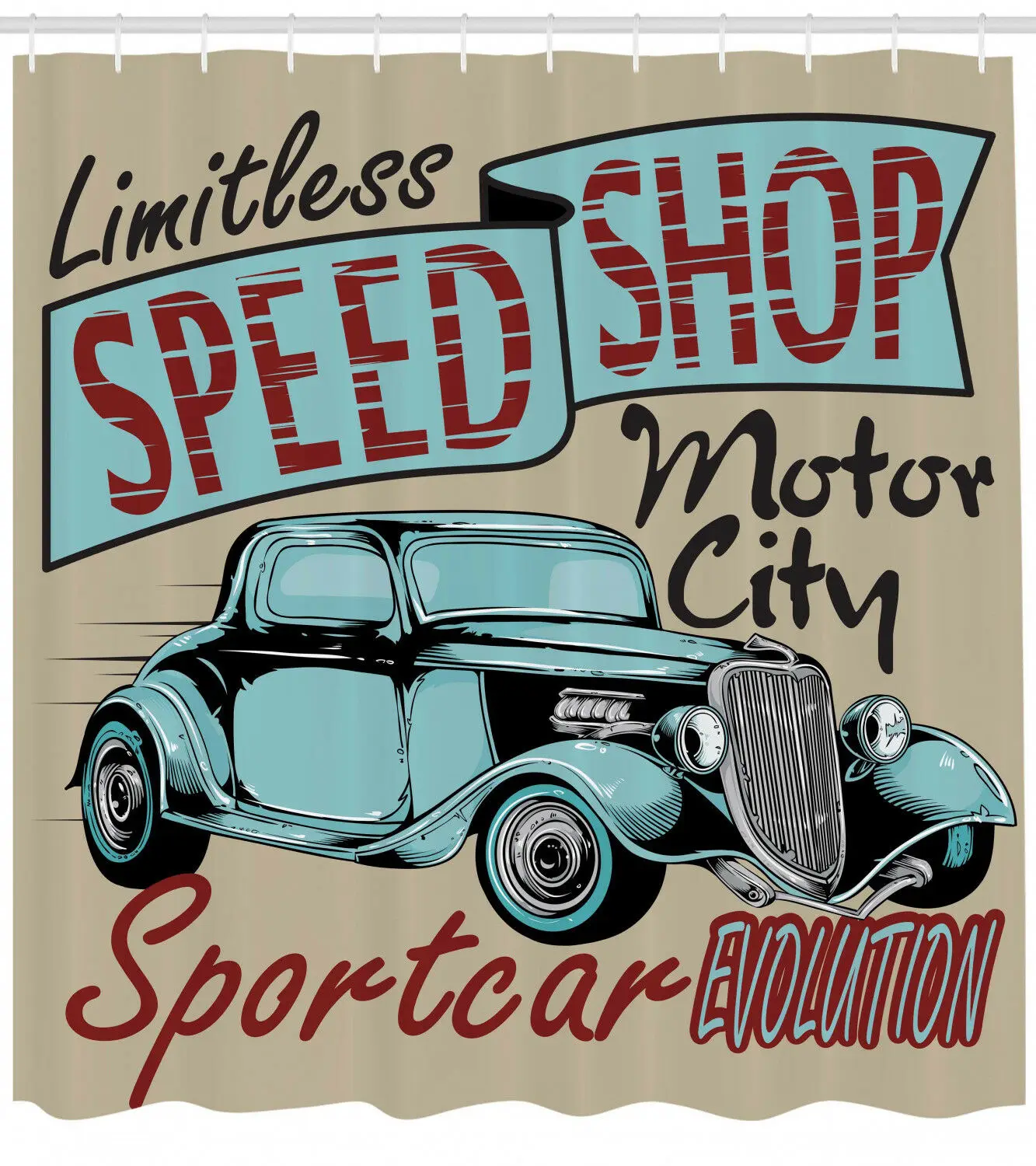 

Antique Car Auto Sports Add Retro Rustic Colors Art Design Shower Curtain Set