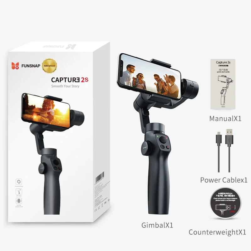 

FUNSNAP Capture 2s Gimbal Stabilizer for Smartphone, Handheld 3-Axis Phone Stabilizer with Tripod, Grip, Gimble Ideal for Vlog