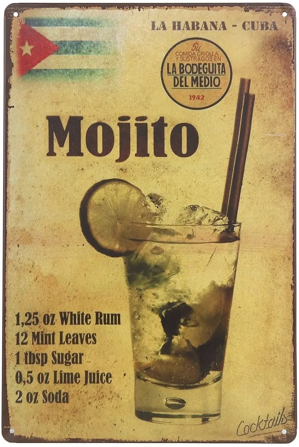 

ERLOOD La Habana Cuba Mojito Drink Tin Sign Wall Retro Metal Bar Pub Poster Metal 12 X 8