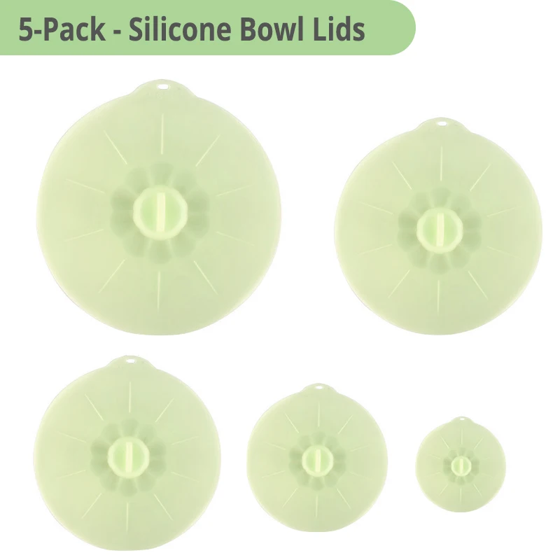 Green Bowl Lids Силиконовые крышки чаши набор из 5 многоразовых присосок крышки для чаш, кастрюль, чашки. Безопасность пищевых продуктов. Блокировка ручки для легкого хранения - Цвет: Green Bowl Lids