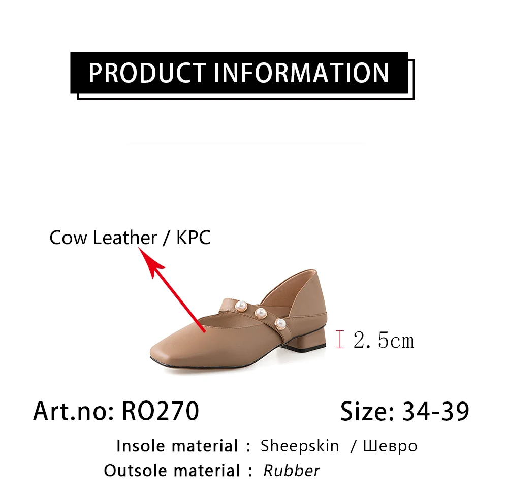 

RJN New Elegant Lady Pumps Classic Square Toe Pearl Decoration High Quality Cow Leather Women Shoes Stylish Low-heel Pumps RO270