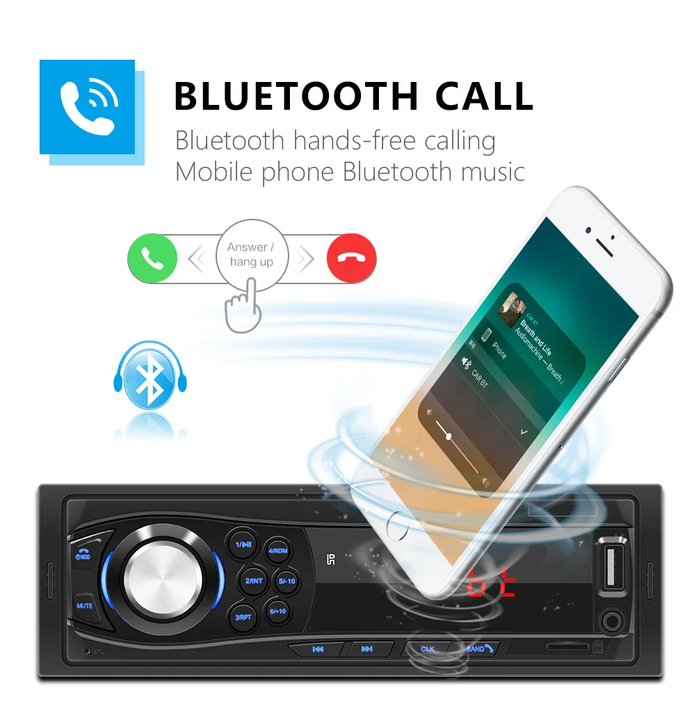 Bluetooth Авторадио 1 Din автомобильное радио Авто Стерео 12 в FM Aux вход приемник