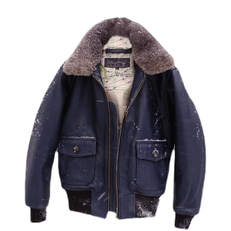 

Indigo Blue Version Hna G1 French Old Leather Detachable Hair Clip Cotton Thickening Warm Man Leather