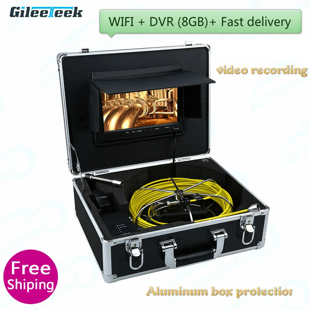 

WP90B sewer camera pipe drain inspection borescope camera with 17mm camera 20M/30M/40M cable yellow with DVR 9inch display