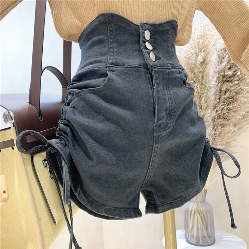 

New Women's Clothing Summer 2021 Fashion High waist slim fit hot pants temperament pleated denim shorts girl