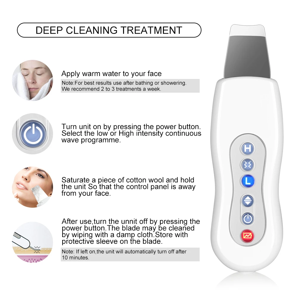 Ultrasonic Skin Scrubber Deep Facial Cleaner Ion Acne Blackhead Remover Peeling Shovel Massager Face Lift Machine | Красота и