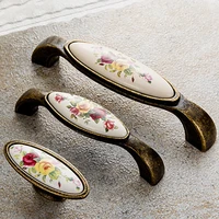 5pcs antique furniture handles drawer pulls ceramic door handles chinese vintage flower knobs and handles for cupboard cabinet