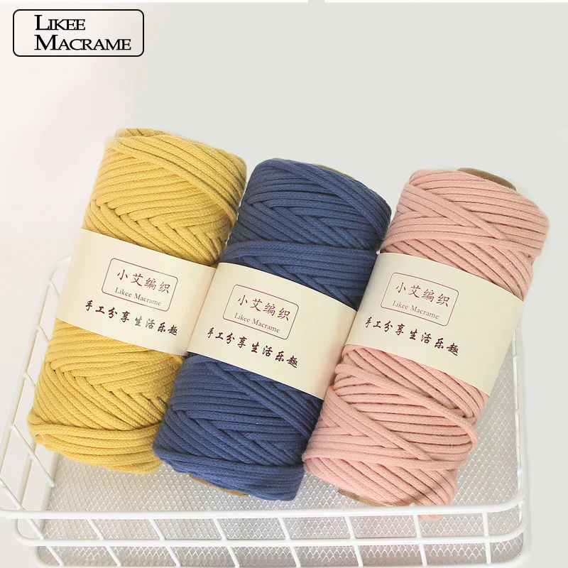 Шнур из 100% хлопка 4 мм цветной плетеный шнур с твердым сердечником для настенных