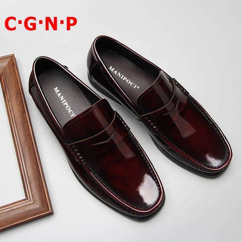 

Новое поступление, винно-красные лакированные кожаные лоферы C · G · N · P, мужские повседневные туфли в британском стиле, Классическая обувь б...
