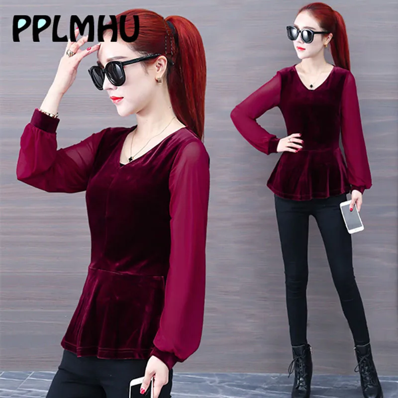 Красный бархат рубашка повседневное одноцветное платье с v образным вырезом