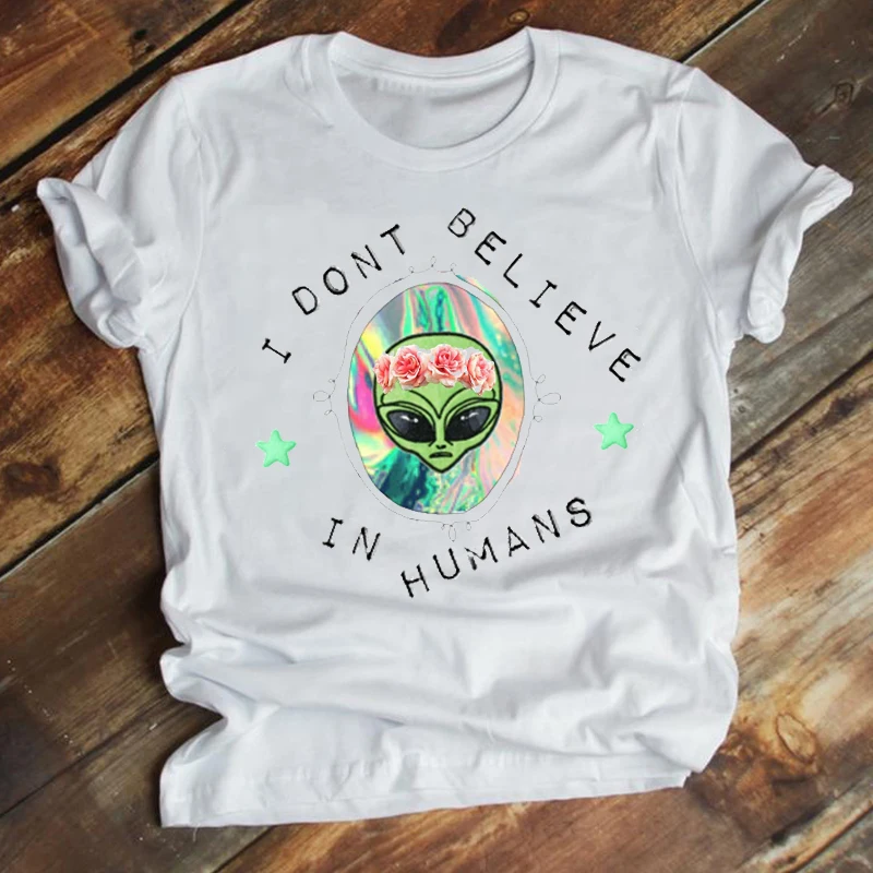 Женская одежда мультяшным принтом в виде инопланетянина акварель 90s милая модная