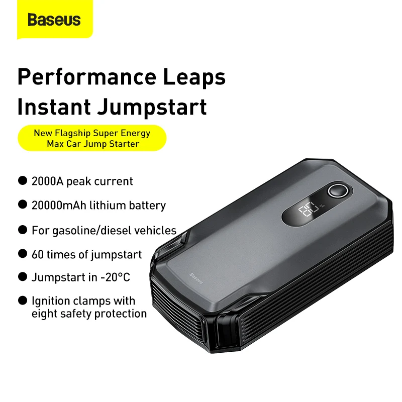 $74.99 Baseus 20000mAh Jump Starter Power Bank 2000A 12V Portable Car Battery Starter Emergency AUTO Booster Starting Device Jump Start