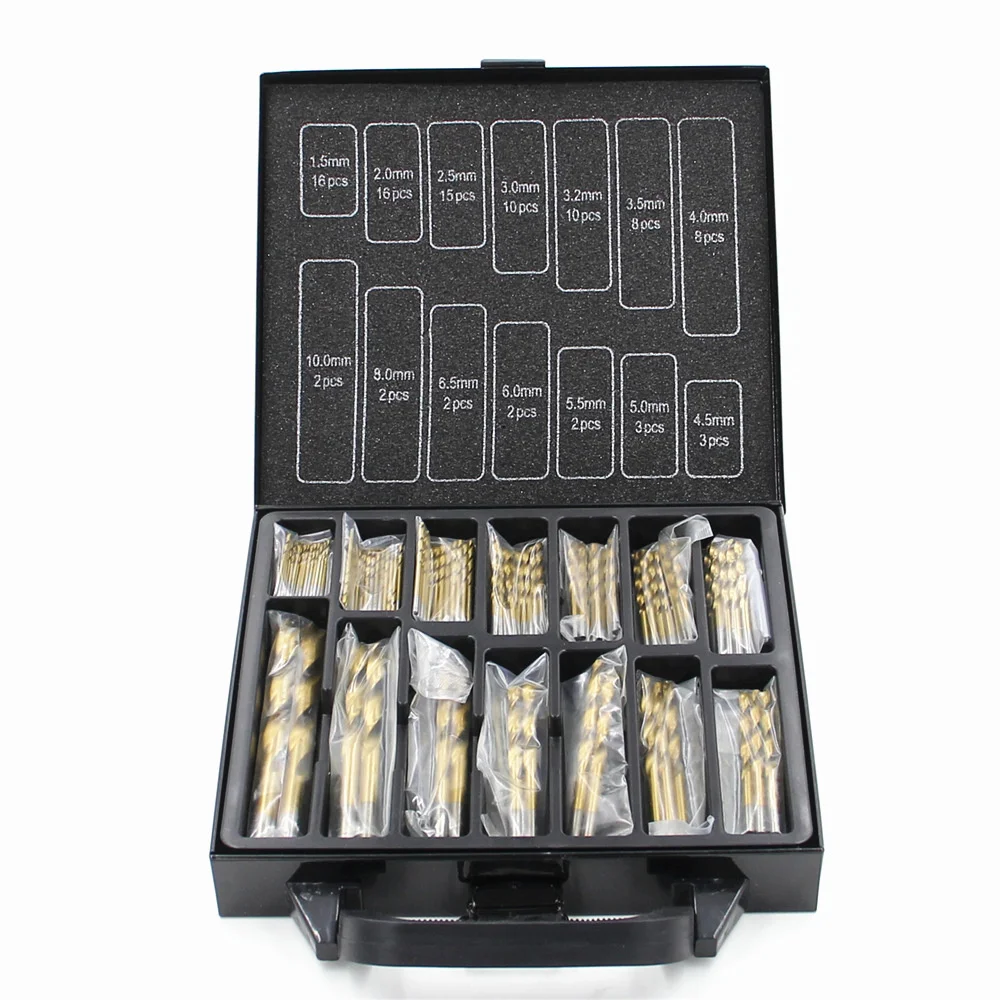 

99pc Plated Twist Drill Woodworking Opener Steel Plate Drilling Bit Set Pocket Hole Saw Wood Jig Power Tool Accessories