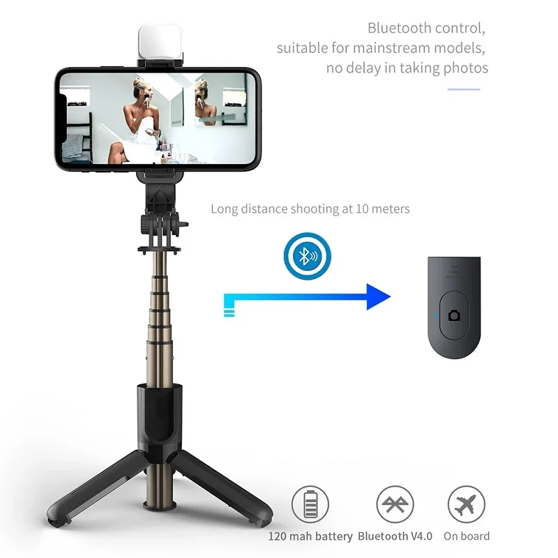 Портативная селфи-Палка с Bluetooth монопод мини-штатив со светодиодной подсветкой и