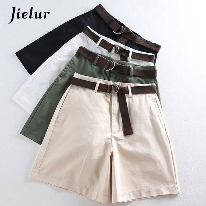 

Jielur Shorts All-match 4 Solid Color Sashes Casual Shorts Women A-line High Waist Slim Short Femme Chic S-XXL Ladies Bottom