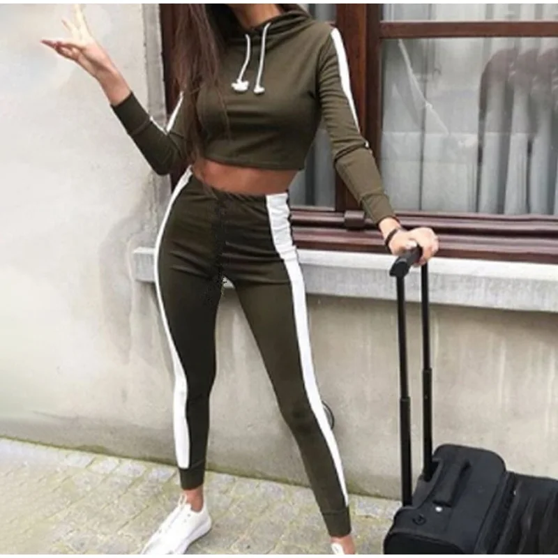 

Tracksuit Women Two Piece Set Workout Clothing Ensemble Femme Hoodie Sweatshirt Crop Top And Skinny Pants Jogging Suit Fitness