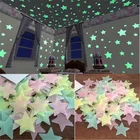 100 шт., светящиеся флуоресцентные наклейки на стену в виде звезд