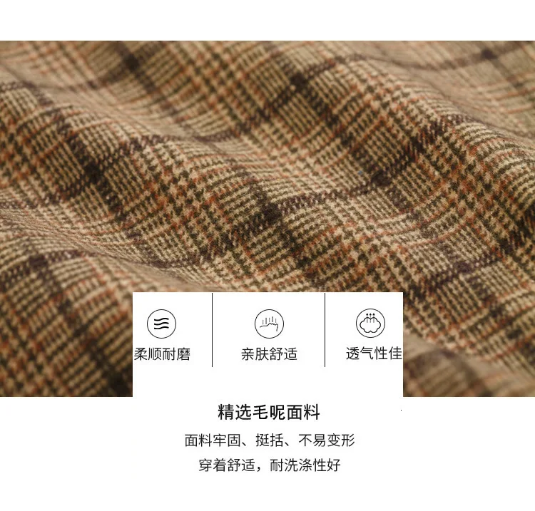 Vintage Plaids Clothes Loose Woollen Coat Women's New Checked Coat Baggy Silhouette Overcoat Tweeds Winter female Outerwear