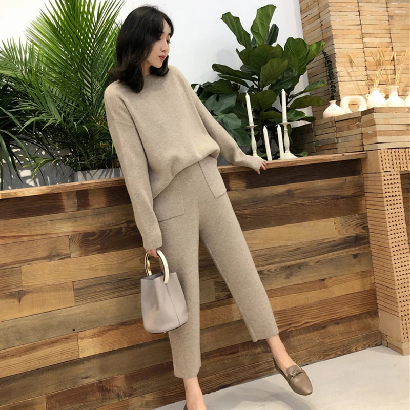 Women Outfits Cashmere Sweater Two Piece Sets Tracksuit Autumn Winter Fashion Sweatsuits Sport Suit Female Knit Pant Set