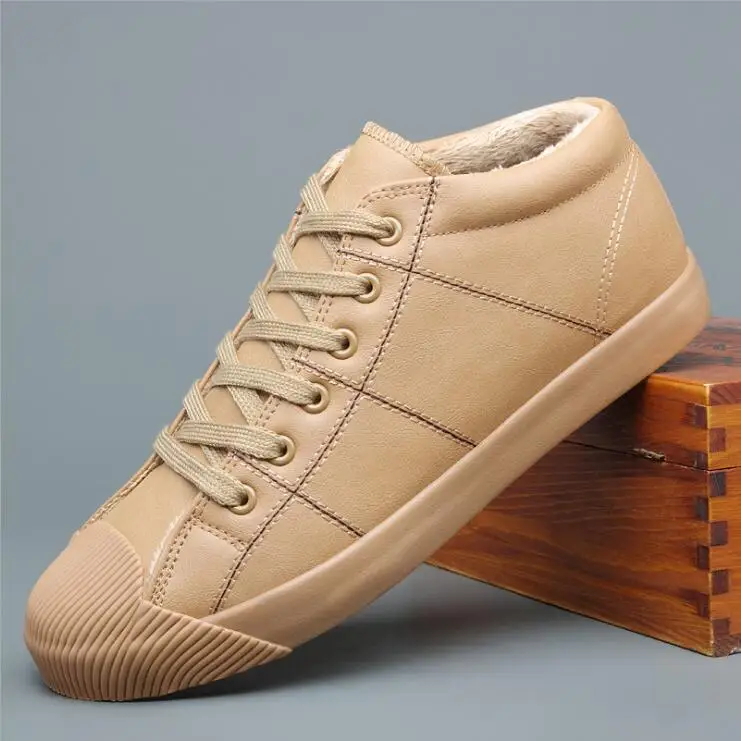 

2021 Winter Men Boots New Fashion Fur Inside Warm Leather Boots Man Trend Casual Shoes Men Warm Shoes