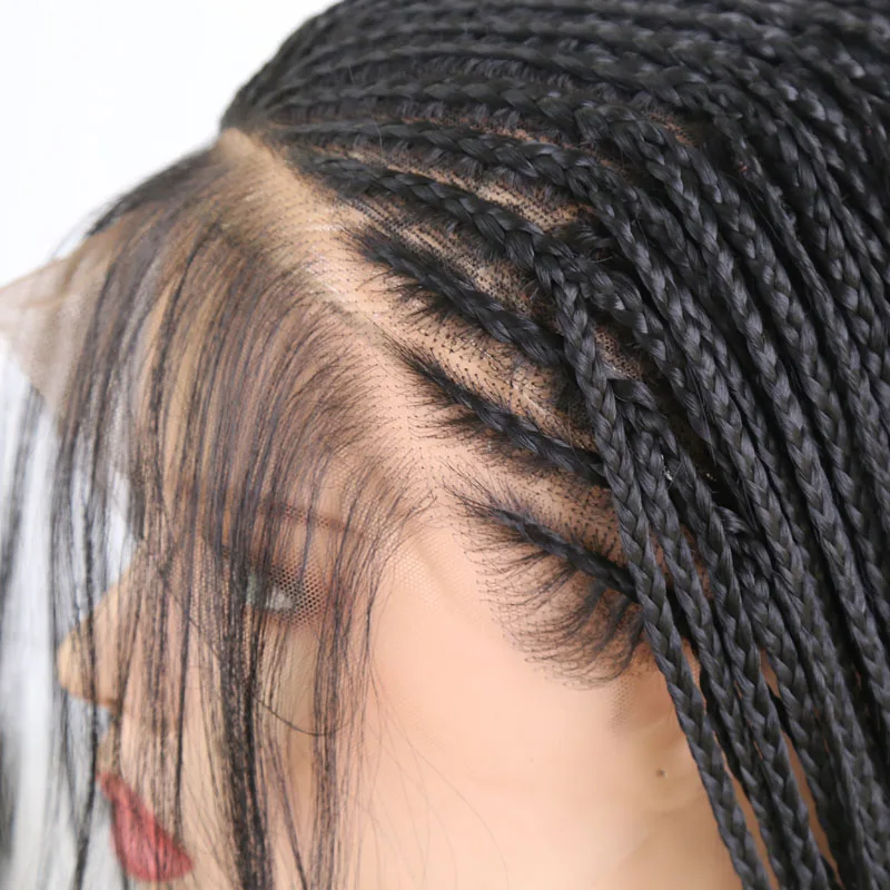 RONGDUOYI 13x6 Middle Part Braided Synthetic Lace Front Wigs for Women Black Heat Resistant Fiber Hair Braids Wig with Baby Hair