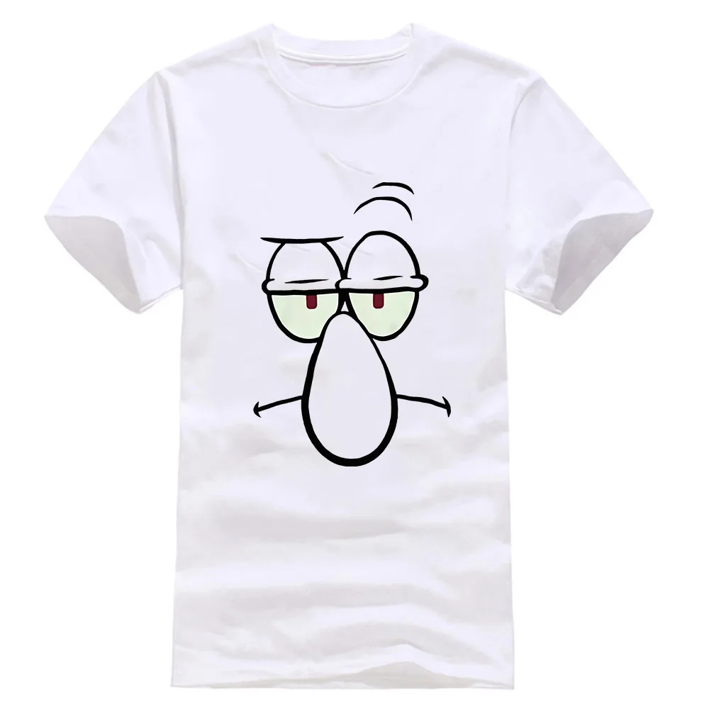 Белый Губка Боб Squidward уход за кожей лица футболки новейшая стиль футболка - Цвет: Белый