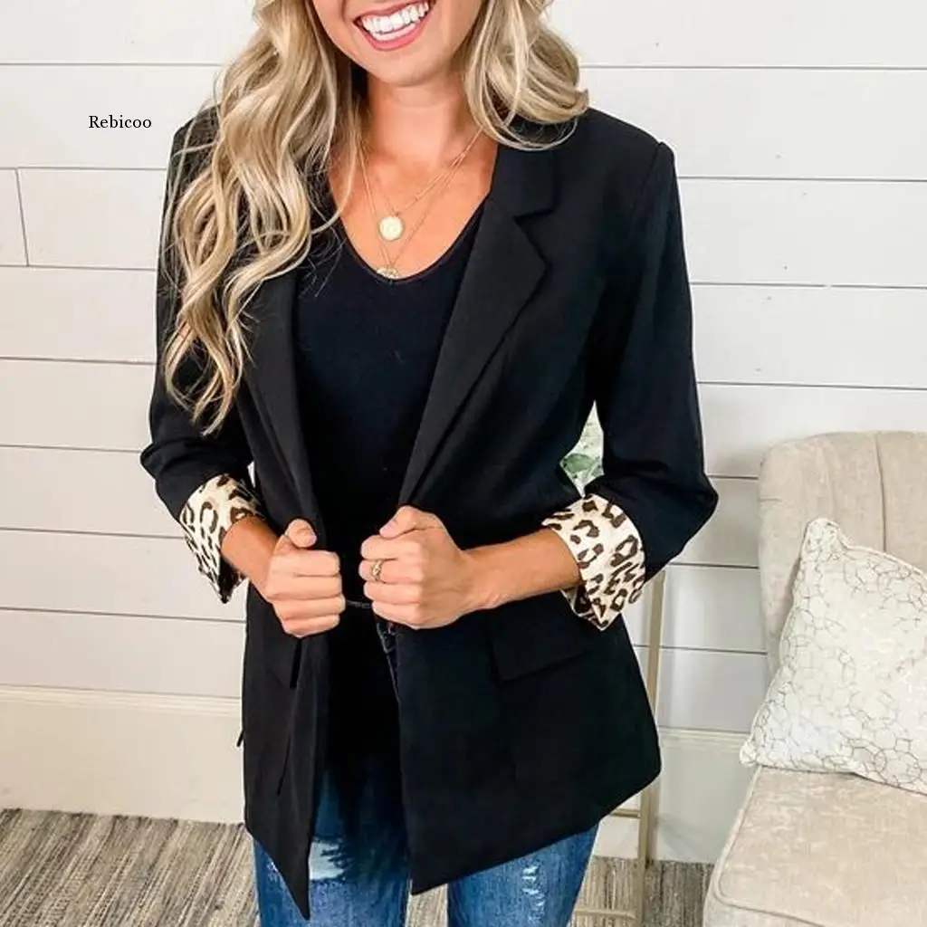 

Womens Jackets Leopard Print Coats Business Turn Down Suit Long Sleeve Coat Outerwear Elegant Fashion Coats