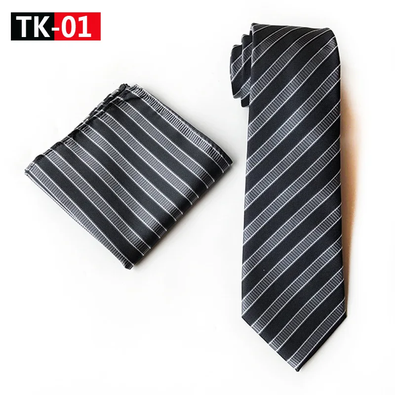 

Striped Polyester Neck Tie Set for Men Fashion Necktie Handkerchief Men Neck Tie Pocket Square for Wedding Custom Logo