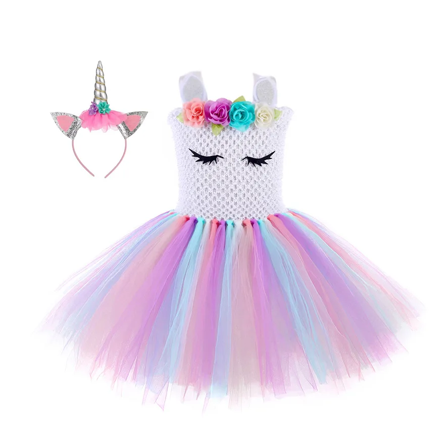 New Halloween Tutu Dress Girl Lovely Princess Kids Flower Design Queen Unicorn Cosplay Party Costumes Birthday | Тематическая