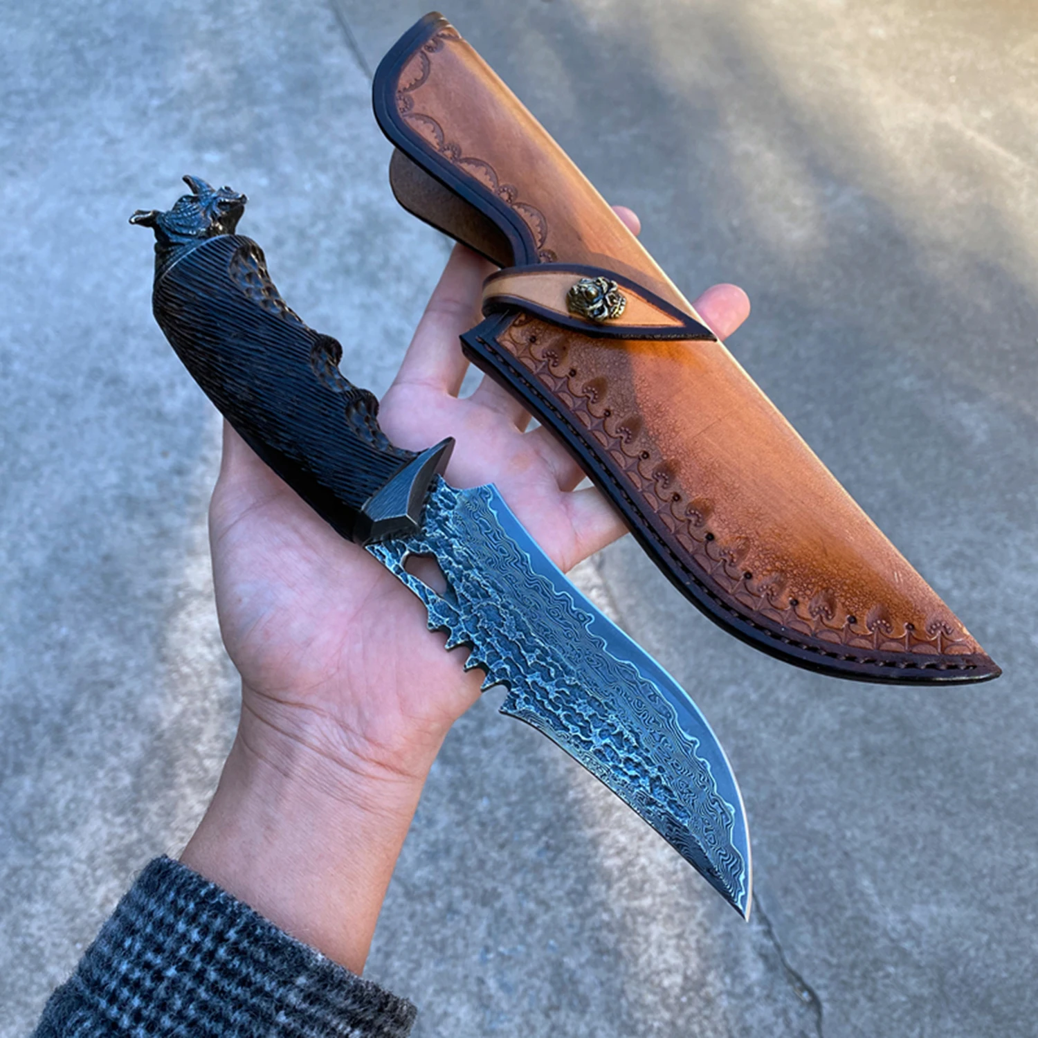 Kaufen TUREN Jagd Messer Handgemachte VG10 Damaskus Stahl Fixed Blade Tactical Messer Mit Mantel Bushcraft Überleben Messer Camping WERKZEUG