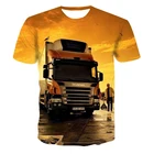 Мужская и женская футболка с коротким рукавом, футболка большого размера с 3D-принтом грузовика и автомобиля, футболка с круглым вырезом для улицы, новинка 2021
