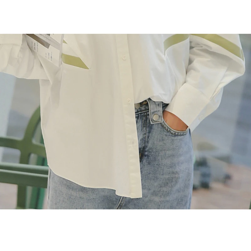 

2020 Women's Fashion New Loose Stitching Design Sense BF Wind Youth Cotton Shirt Long Sleeve Shirt Shirt Chic Top