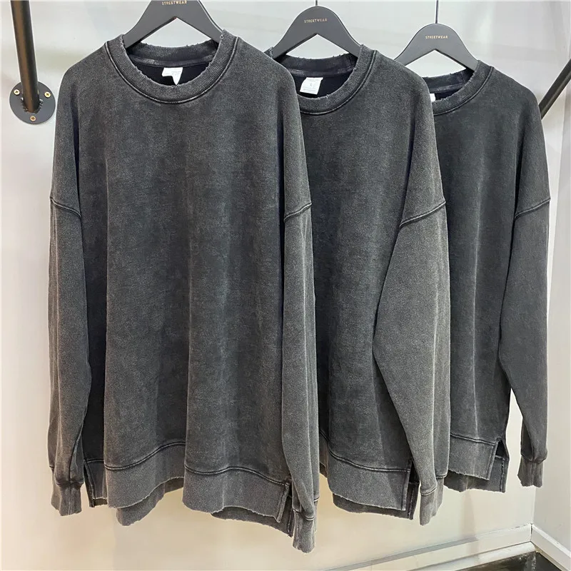 

ARTIE Dark High Street Club Ins Men's Crew Neck Sweatshirts 380g Terry 100% Cotton Washed Retro Vintage Trendy Top Pullover Men