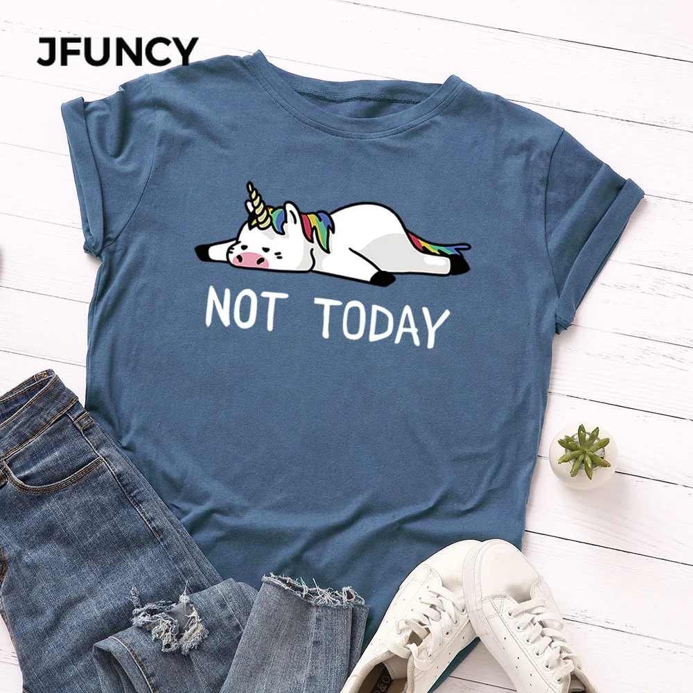 JFUNCY Summer 100% Cotton Women Tops Cartoon Unicorn Printed Tee Shirts  Short Sleeve Female Graphic Casual T-Shirt