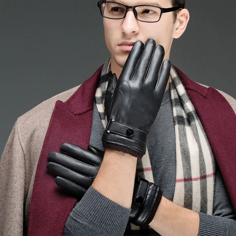 Мужские кожаные перчатки зимние Бархатные толстые теплые водонепроницаемые