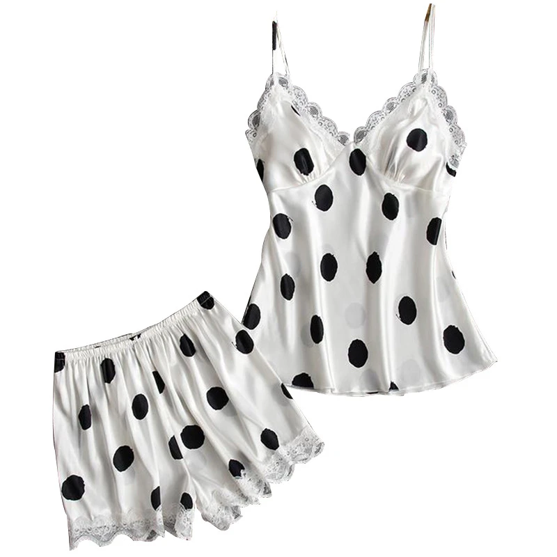 

Удобная и мягкая Пижама, женская тонкая пижама из вискозы с поясом на груди и подтяжками, кружевной костюм из двух предметов в горошек для до...