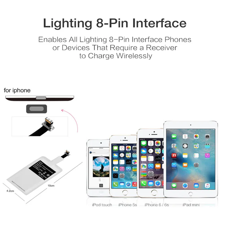 5W 1000mAh Wireless Charger Receiver, Wireless Charger Adapter for iPhone /Micro USB/Type C, Qi Receiver for Samsung Galaxy LG
