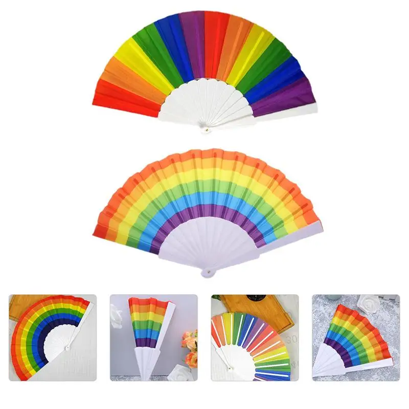 

4Pcs Handheld Fans Foldable Fans Rainbow Color Fans for Stage Performance Party Decor