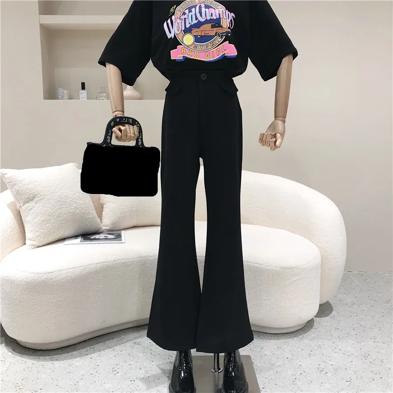 

Women's Spring 2021 Fashion simple drop straight tube small bell bottoms new high-waisted stylish casual floorlength trousers