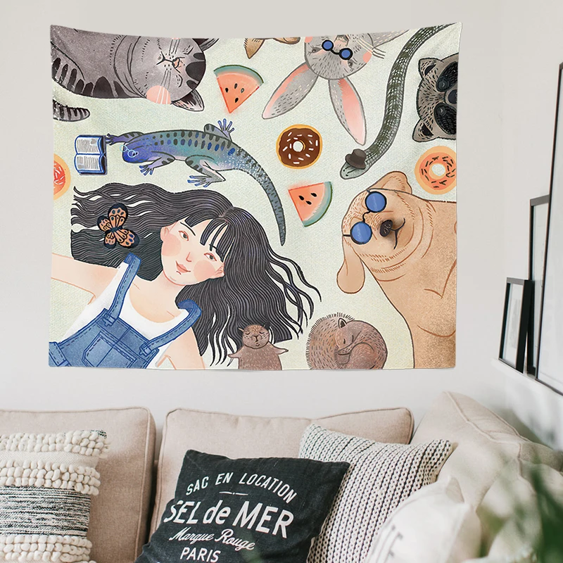 Настенное тканевое одеяло для девочки собаки кошки декор детской комнаты