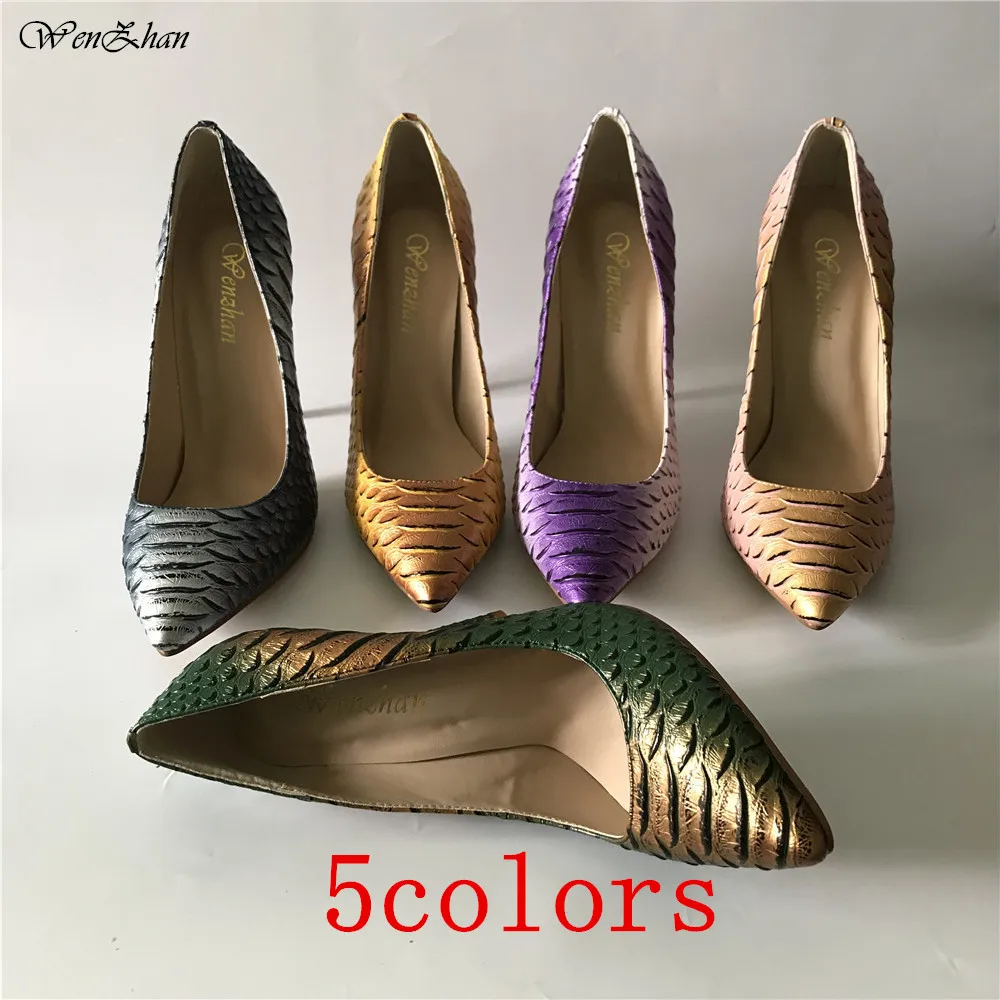 

Snake pattern high heels 12CM fine with pointed sexy shallow mouth T platform women's shoes party evening shoes WENZHAN A98-20